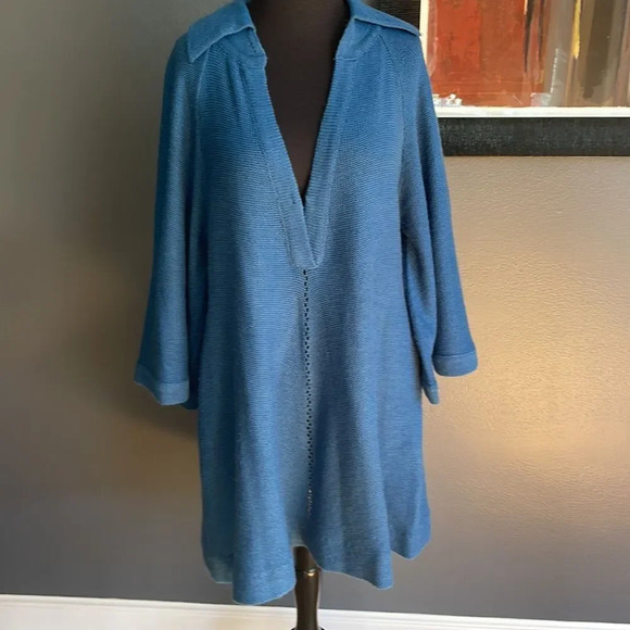 beldoch popper deep blue mohair blend long swing bell sleeve collared sweater. S - Picture 3 of 7